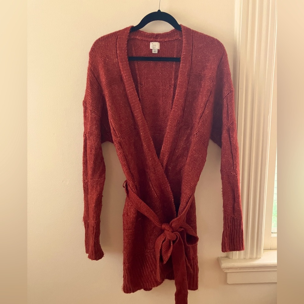 Brick red belted cardigan